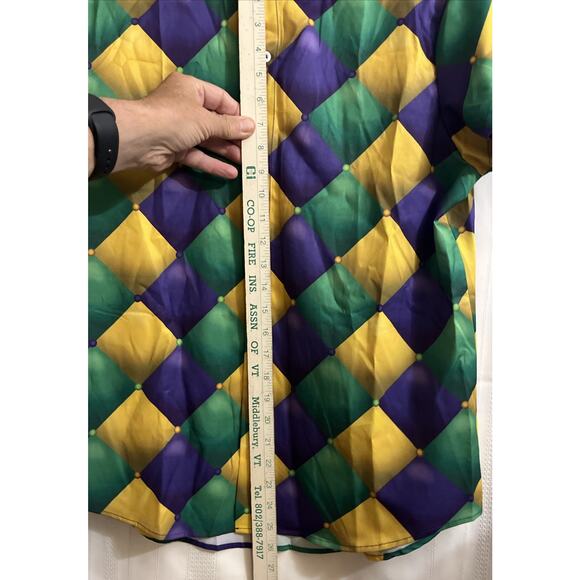 Mardi Gras Print Casual Button Down Short Sleeve Shirt New Orleans Small W/Beads - Picture 11 of 15